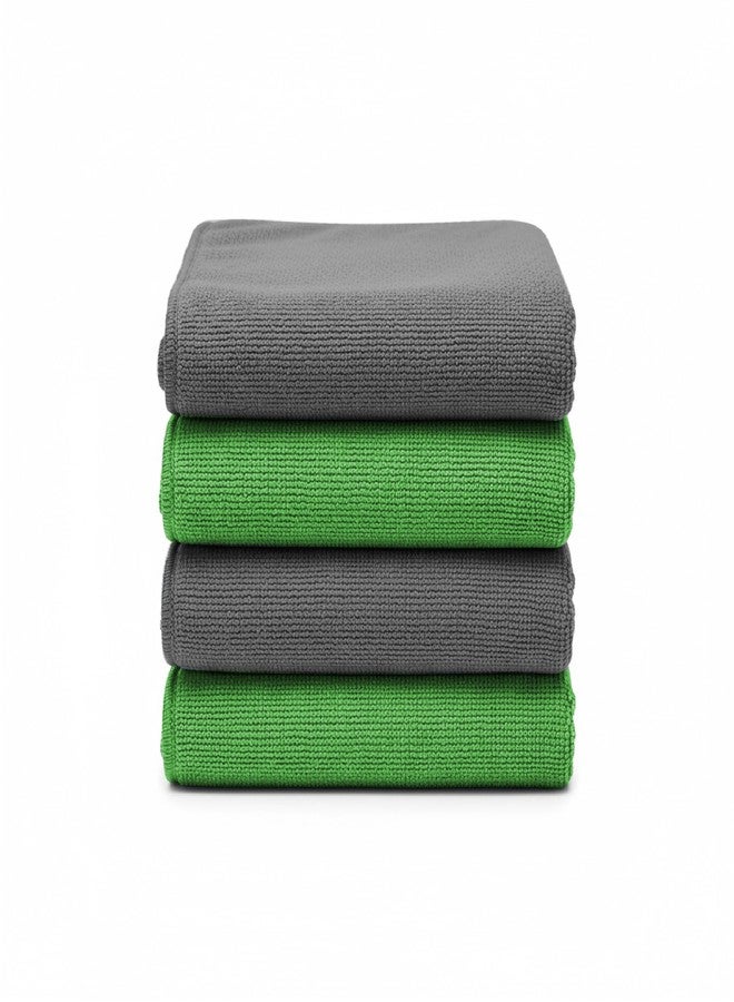 Dylect® 400 GSM Microfiber Cleaning Towels for Car, Bike & Home 40x40 cm, Super Absorbent, Quick Dry, Lint-Free, Scratch-Free Multipurpose Cloth for Washing, Dusting, Polishing, Pack of 4, Green/Grey - Image 1